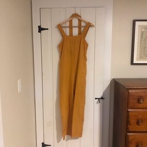 Everlane linen square neck jumpsuit in Marigold